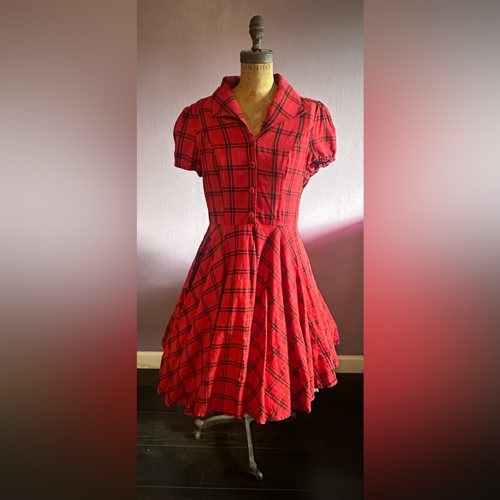 Magnolia Place from Unique Vintage Red Plaid Swing Dress with pockets!